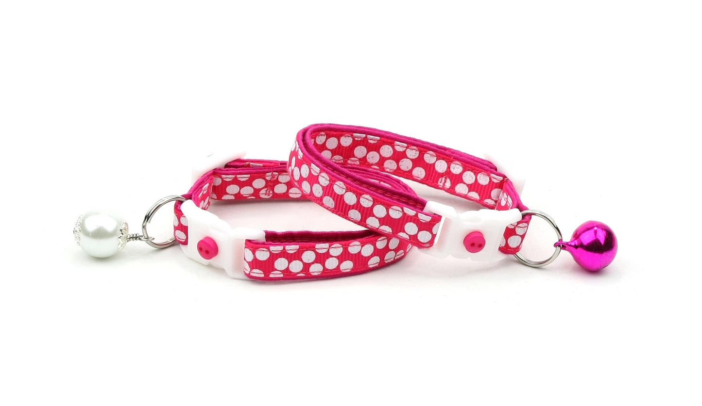 White Dots on Bright Pink Cat Collar-4