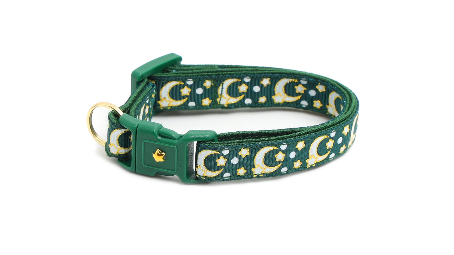 Gold Moons and Stars on Dark Green Cat Collar-8