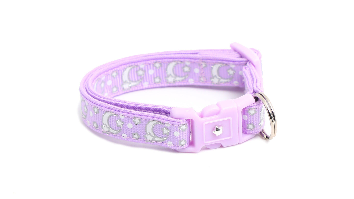 Silver Moons and Stars on Pastel Purple Cat Collar-7