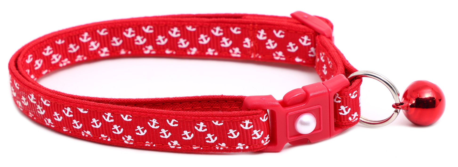 Mini Anchors on Red Breakaway Cat Collar-1