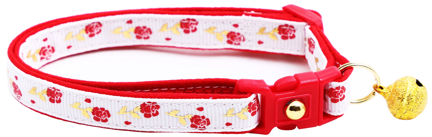 Red Roses and Gold Stems Breakaway Cat Collar-10