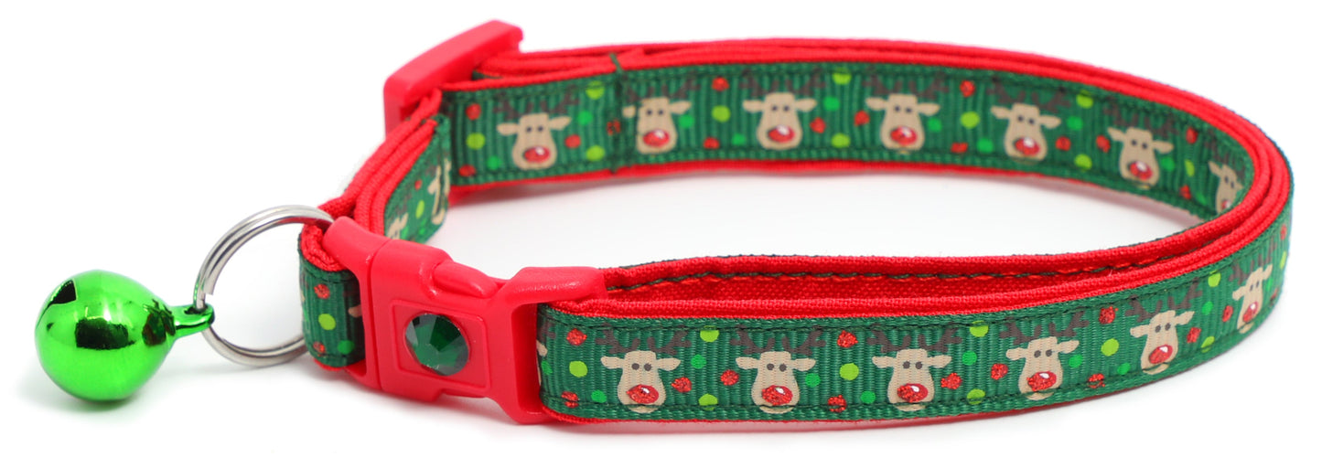 Red and Green Jolly Reindeer Breakaway Cat Collar-1