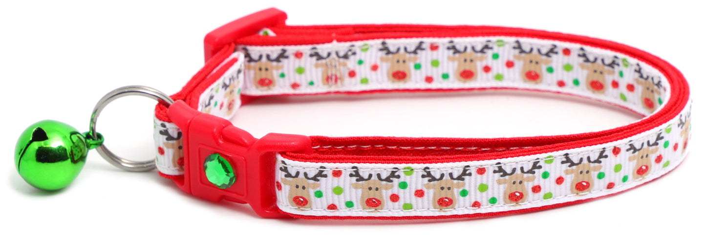 Red and Green Jolly Reindeer Breakaway Cat Collar-6