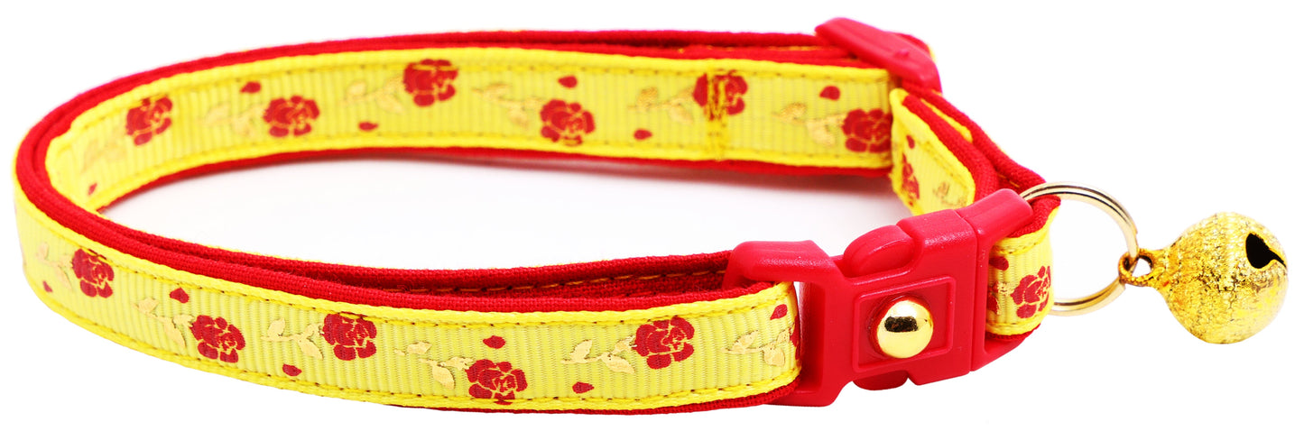 Red Roses and Gold Stems Breakaway Cat Collar-1