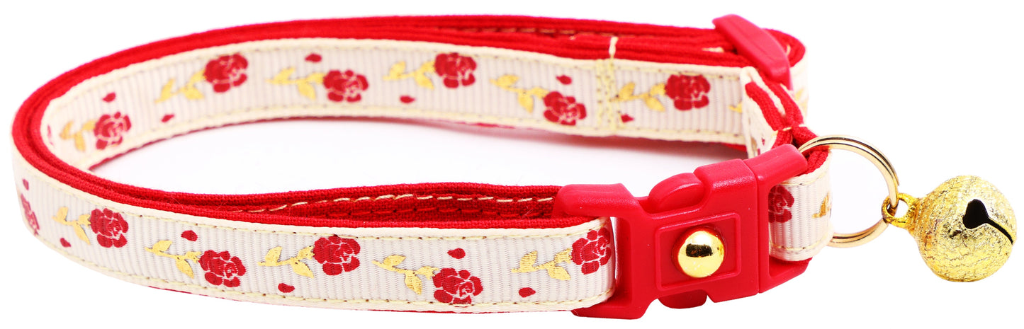 Red Roses and Gold Stems Breakaway Cat Collar-9