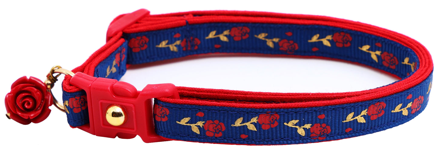 Red Roses and Gold Stems Breakaway Cat Collar-16