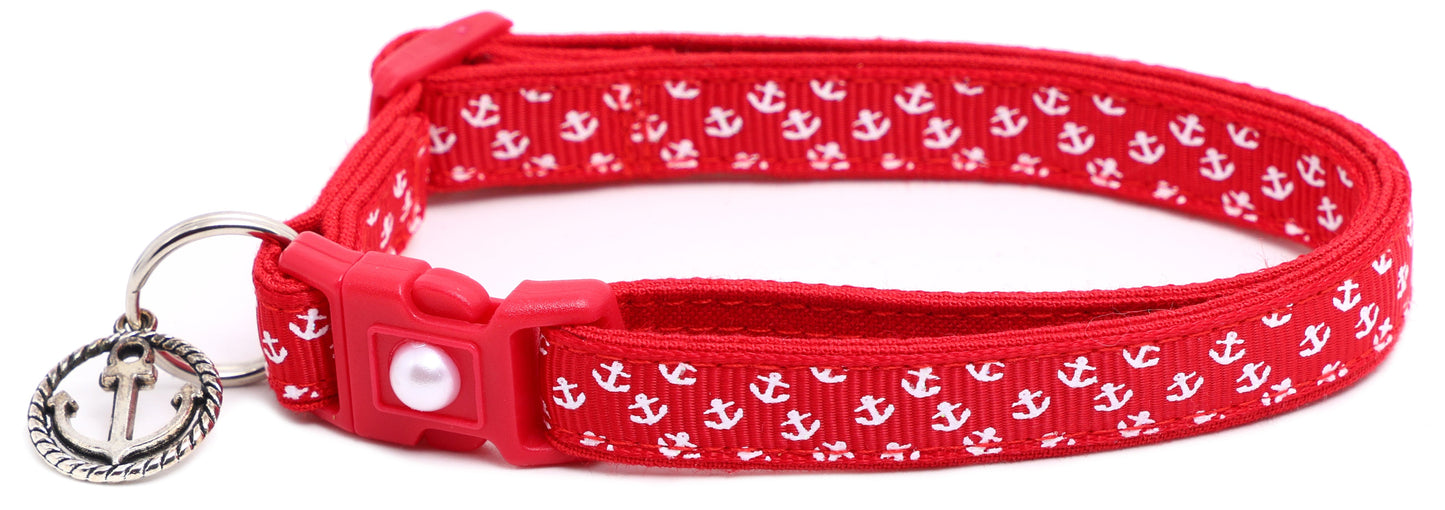 Mini Anchors on Red Breakaway Cat Collar-2