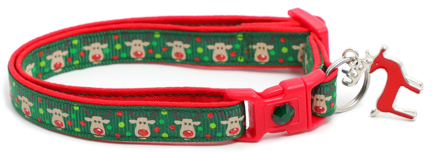 Red and Green Jolly Reindeer Breakaway Cat Collar-2