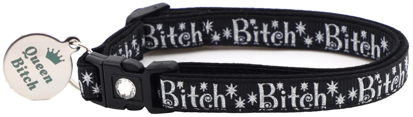 Silver Bitch Breakaway Cat Collar-10