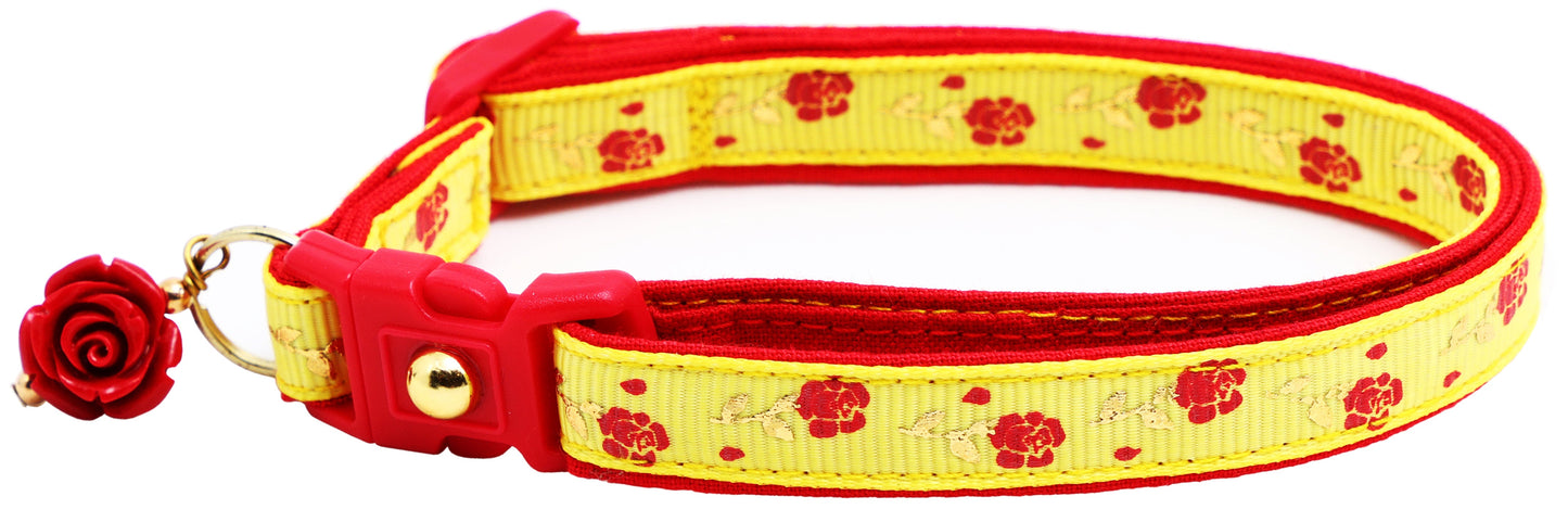 Red Roses and Gold Stems Breakaway Cat Collar-2