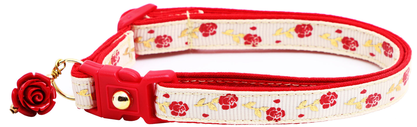 Red Roses and Gold Stems Breakaway Cat Collar-15