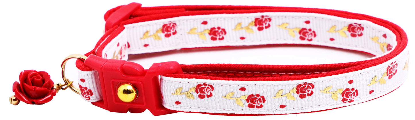 Red Roses and Gold Stems Breakaway Cat Collar-17
