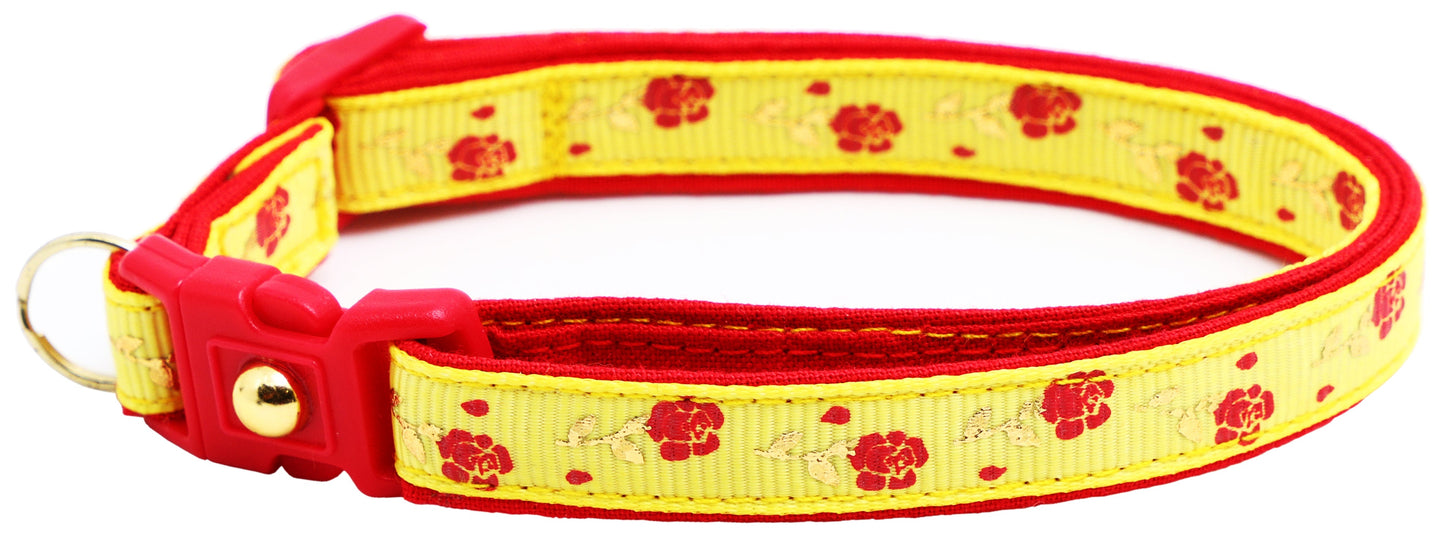 Red Roses and Gold Stems Breakaway Cat Collar-3