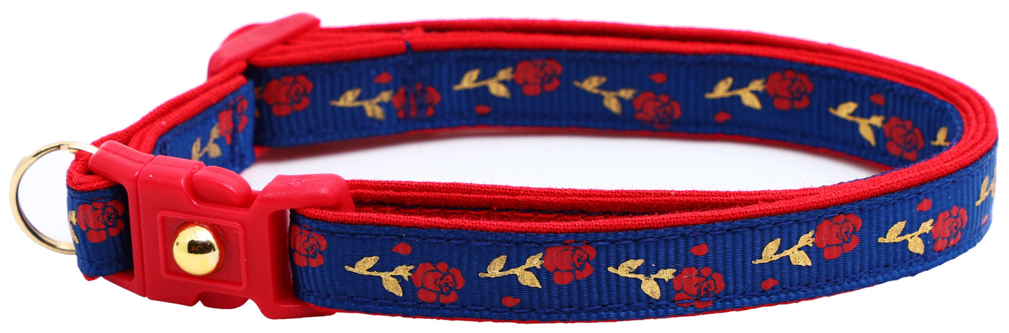 Red Roses and Gold Stems Breakaway Cat Collar-30