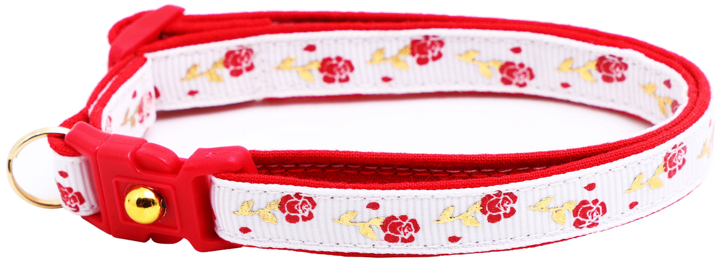 Red Roses and Gold Stems Breakaway Cat Collar-31