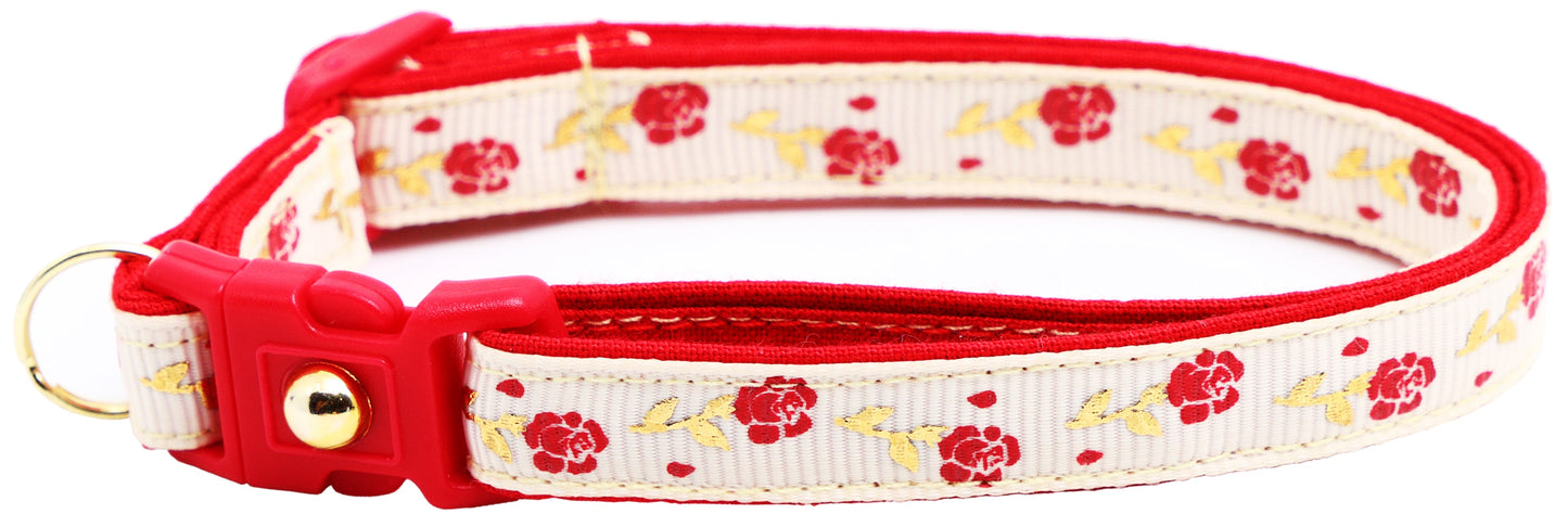 Red Roses and Gold Stems Breakaway Cat Collar-29