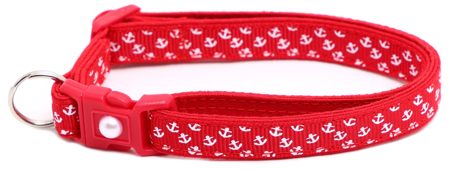Mini Anchors on Red Breakaway Cat Collar-3