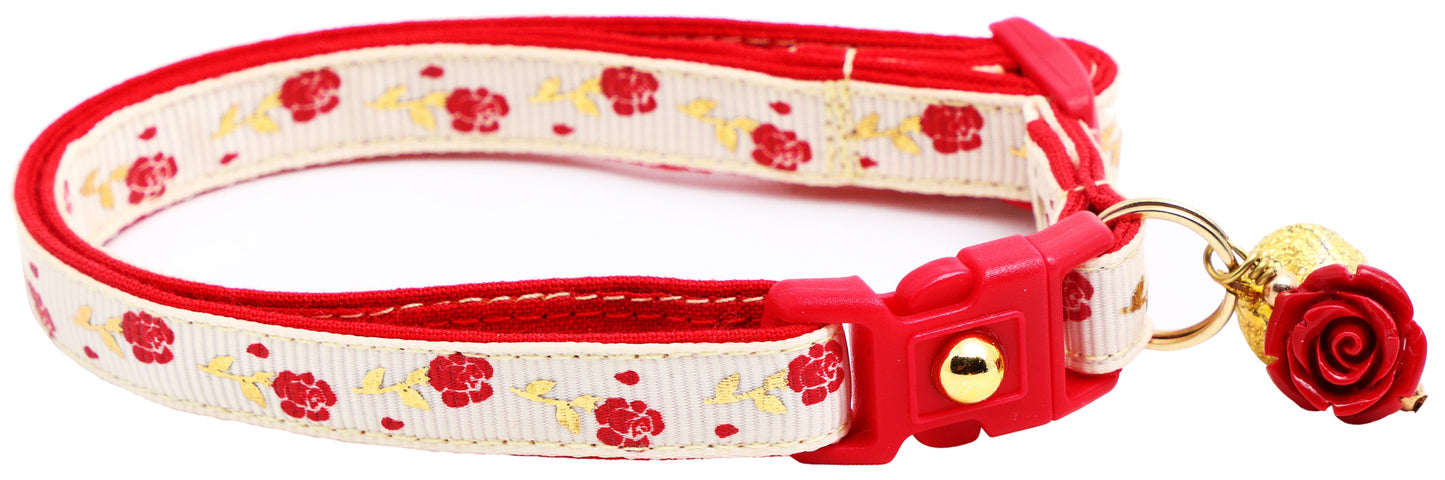 Red Roses and Gold Stems Breakaway Cat Collar-22