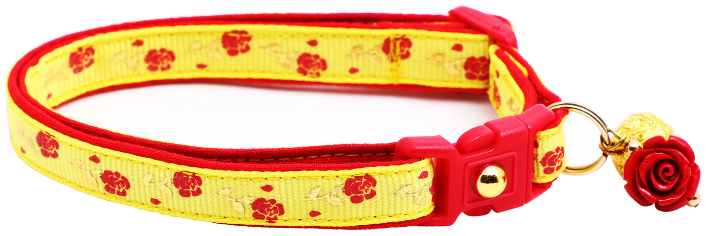 Red Roses and Gold Stems Breakaway Cat Collar-4