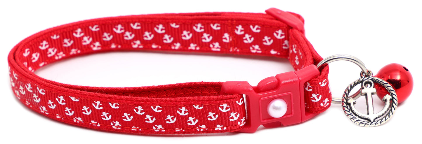 Mini Anchors on Red Breakaway Cat Collar-4