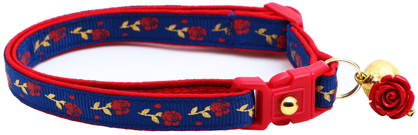 Red Roses and Gold Stems Breakaway Cat Collar-23
