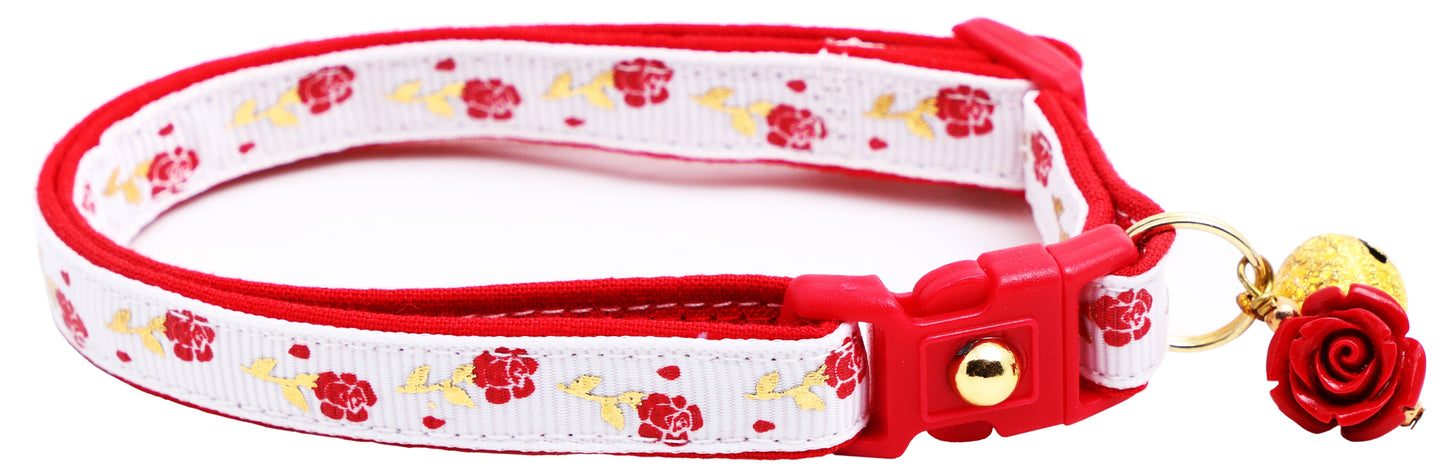 Red Roses and Gold Stems Breakaway Cat Collar-24