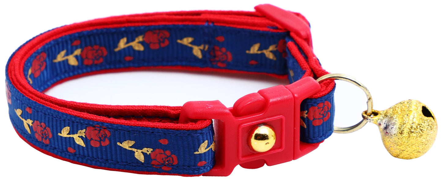 Red Roses and Gold Stems Breakaway Cat Collar-6