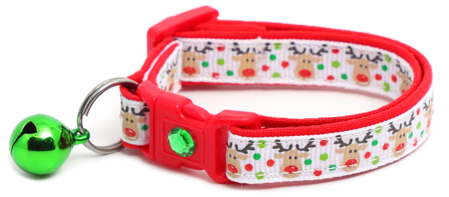 Red and Green Jolly Reindeer Breakaway Cat Collar-5
