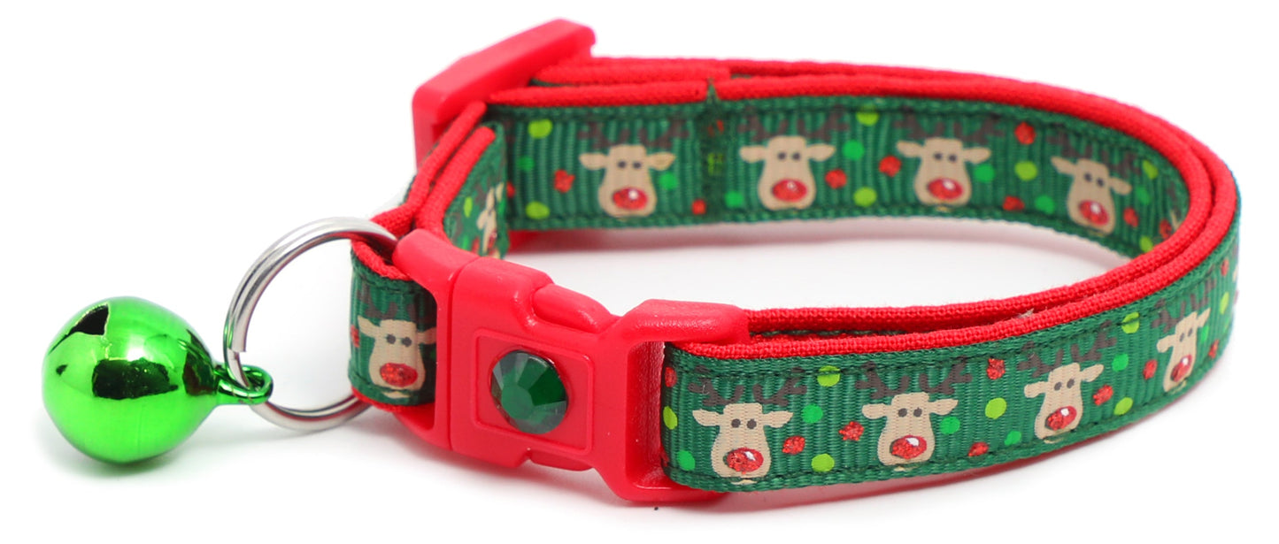 Red and Green Jolly Reindeer Breakaway Cat Collar-4