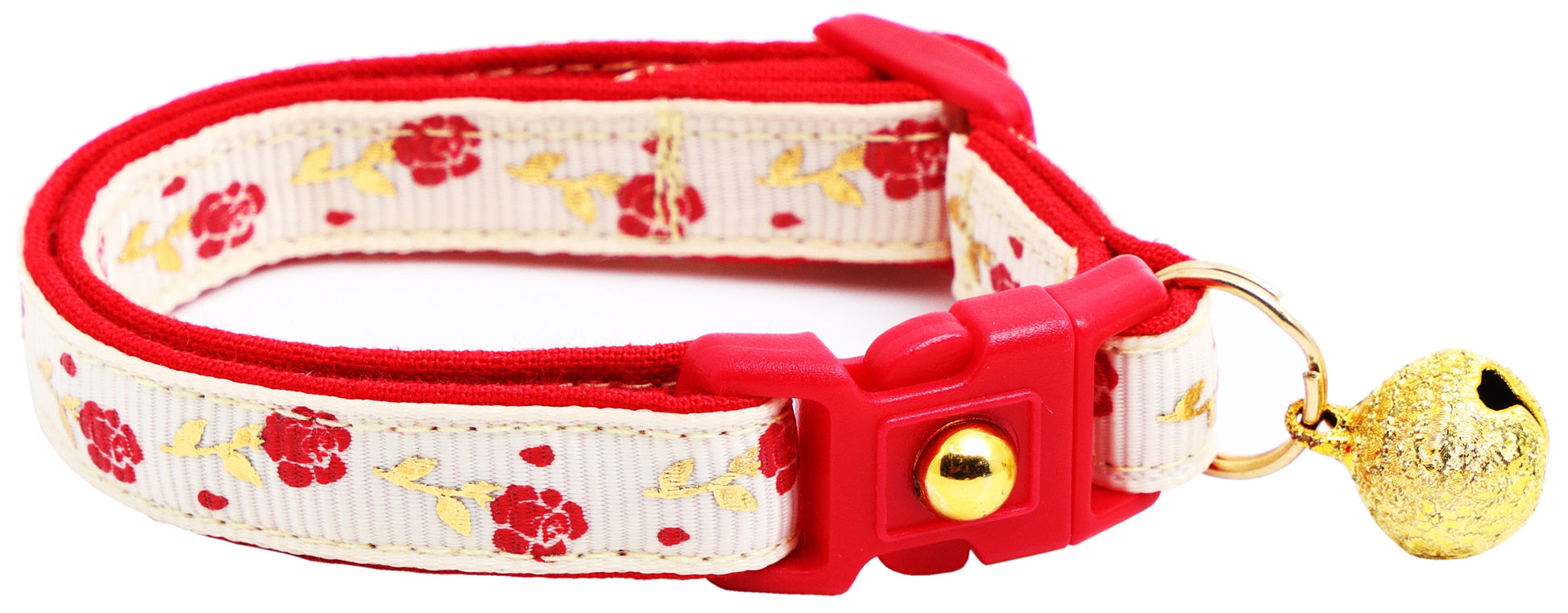 Red Roses and Gold Stems Breakaway Cat Collar-5