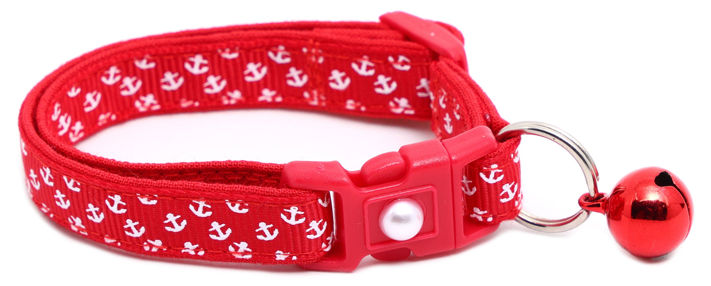 Mini Anchors on Red Breakaway Cat Collar-5