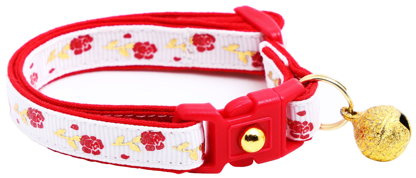 Red Roses and Gold Stems Breakaway Cat Collar-7
