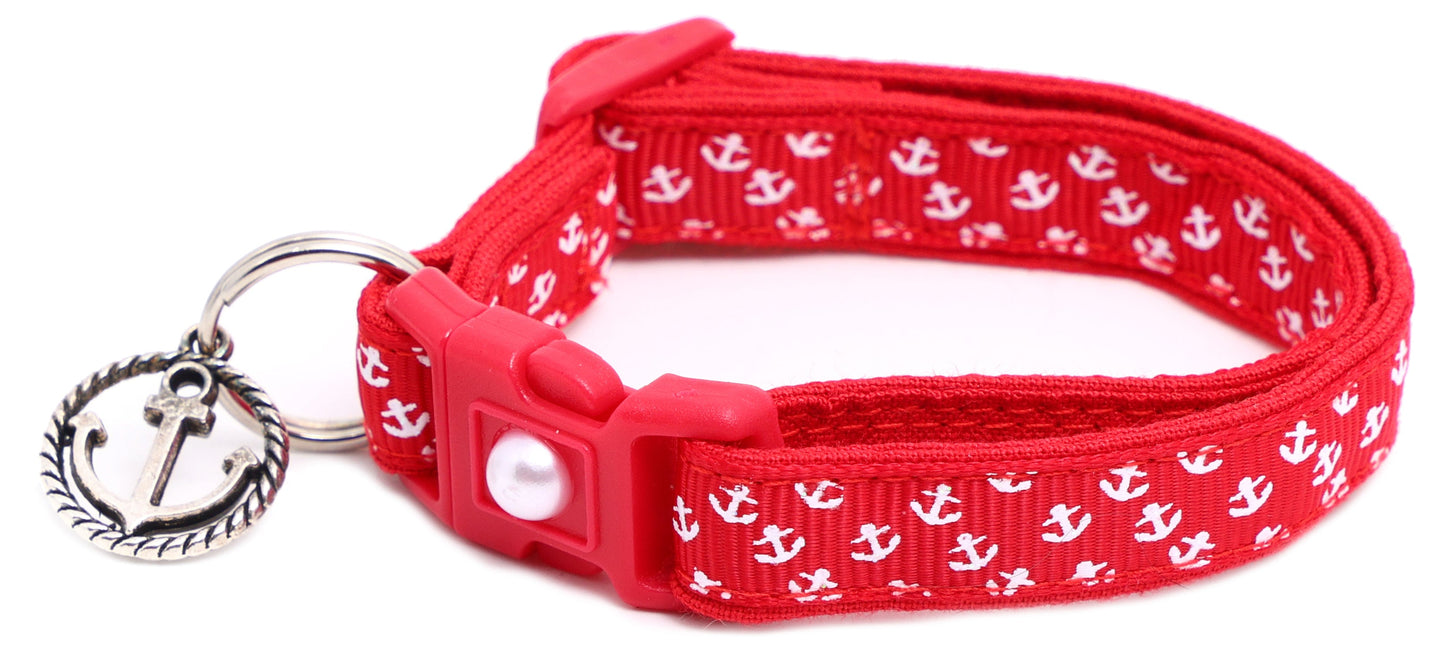 Mini Anchors on Red Breakaway Cat Collar-6