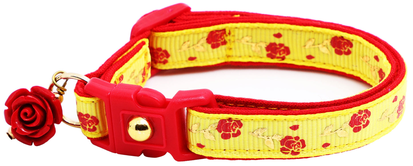 Red Roses and Gold Stems Breakaway Cat Collar-14