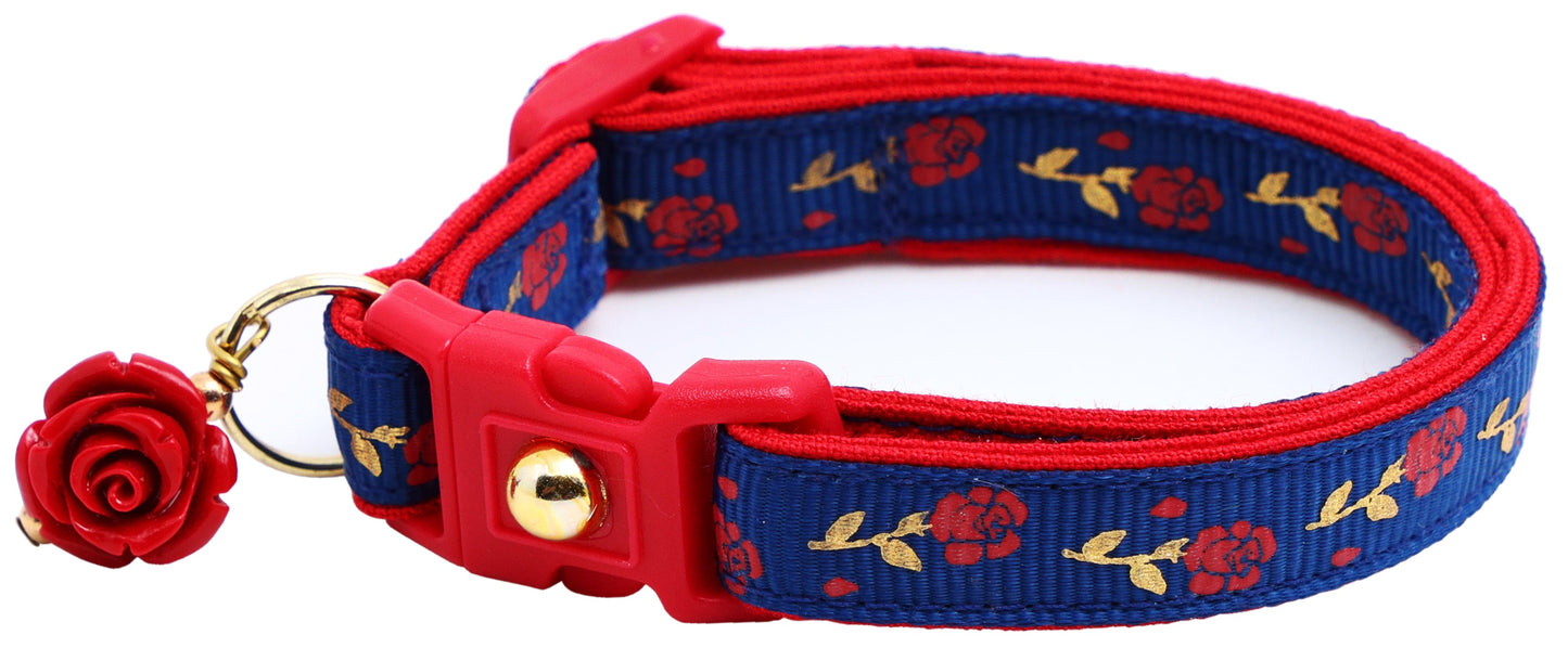 Red Roses and Gold Stems Breakaway Cat Collar-12