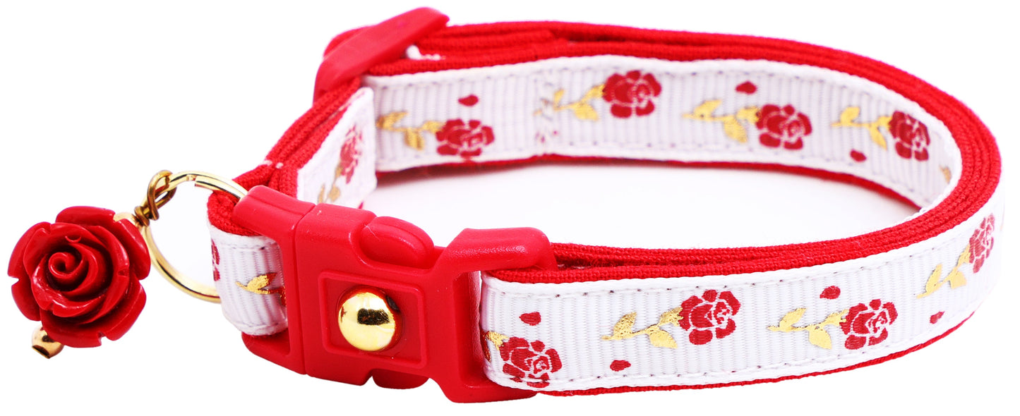 Red Roses and Gold Stems Breakaway Cat Collar-13