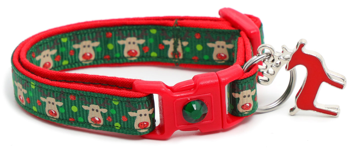 Red and Green Jolly Reindeer Breakaway Cat Collar-11