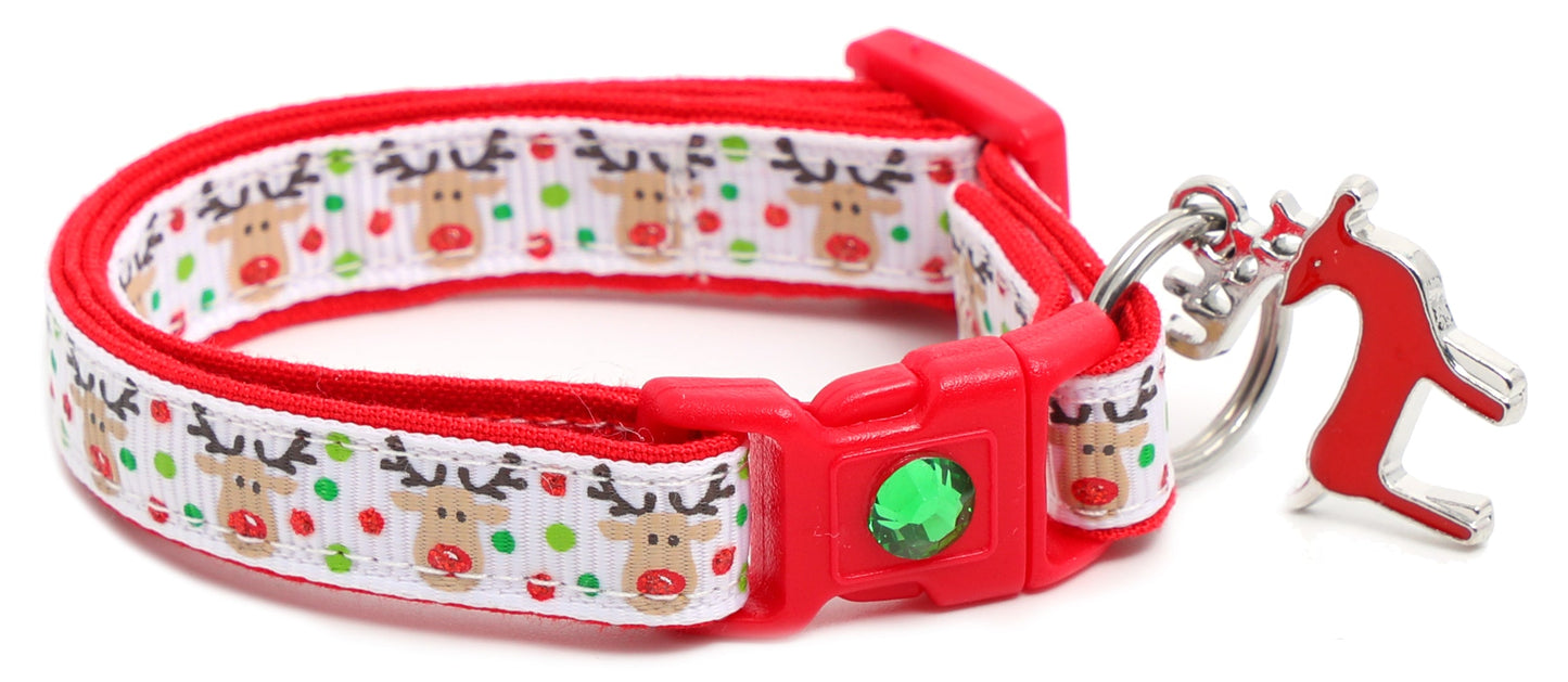 Red and Green Jolly Reindeer Breakaway Cat Collar-7