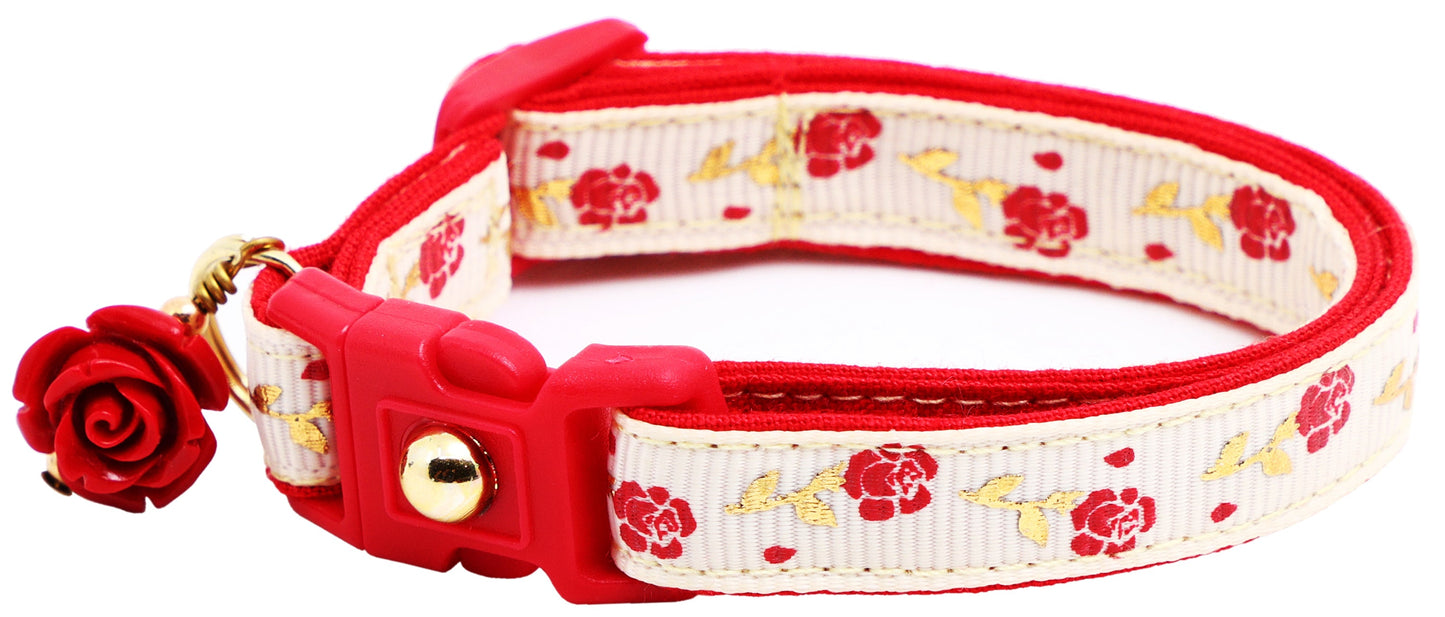 Red Roses and Gold Stems Breakaway Cat Collar-11