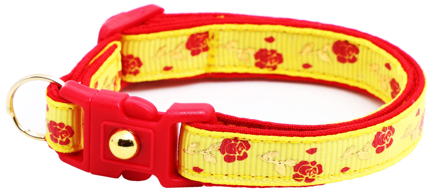 Red Roses and Gold Stems Breakaway Cat Collar-28