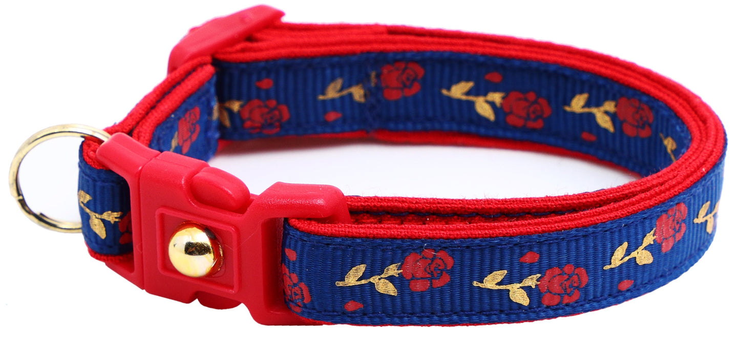 Red Roses and Gold Stems Breakaway Cat Collar-26