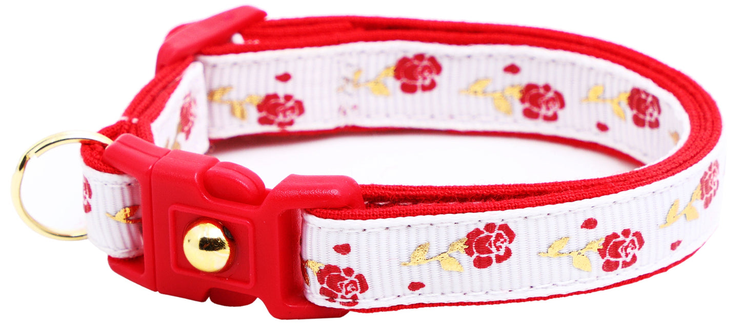 Red Roses and Gold Stems Breakaway Cat Collar-27