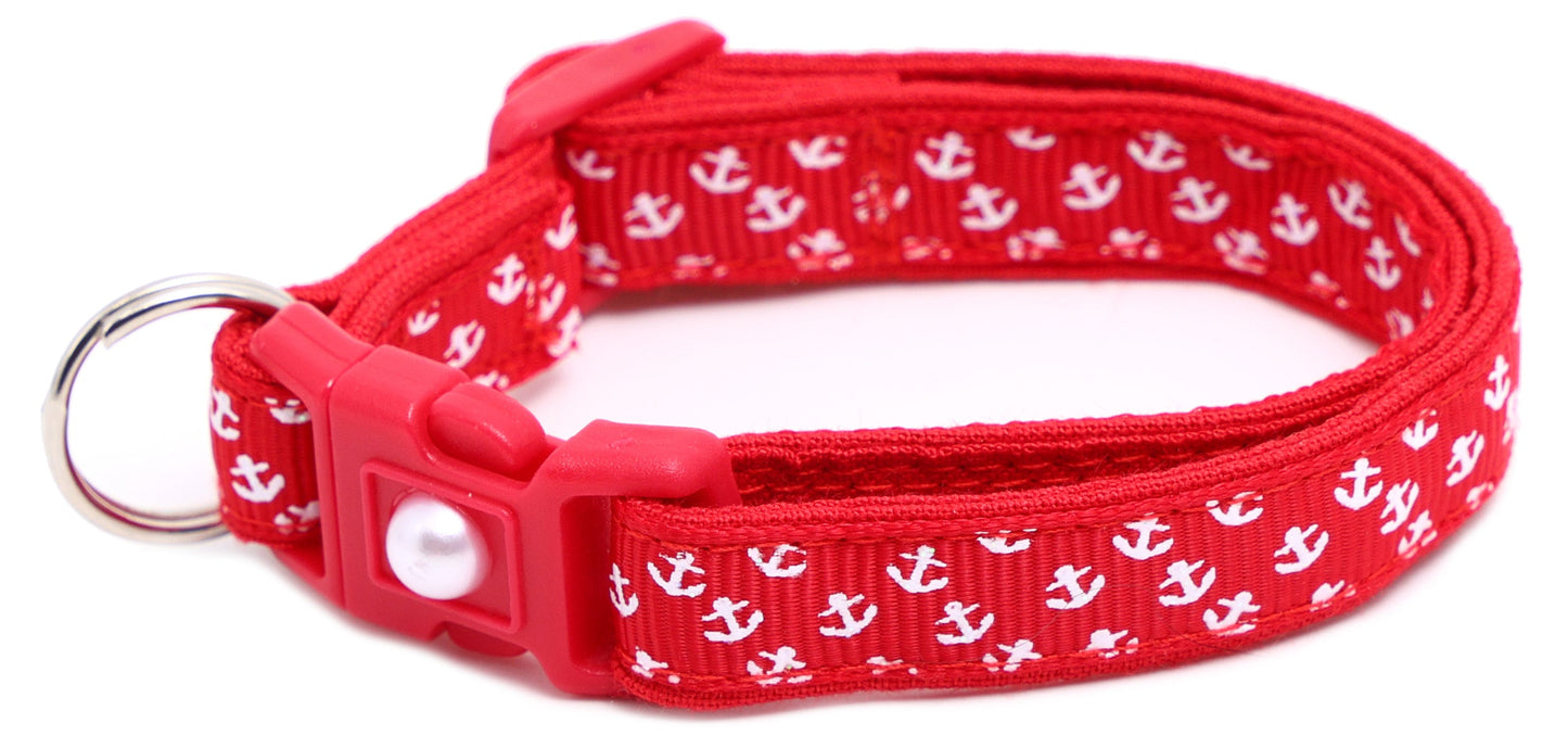 Mini Anchors on Red Breakaway Cat Collar-7