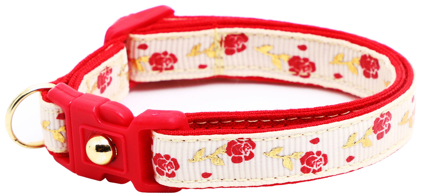Red Roses and Gold Stems Breakaway Cat Collar-25