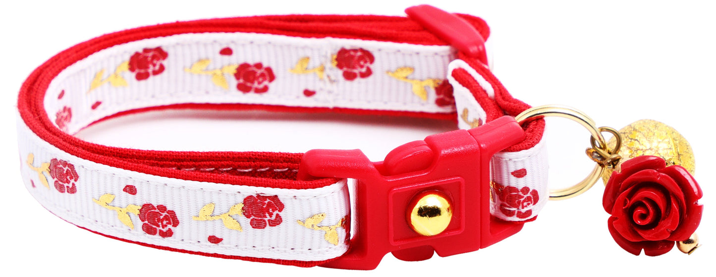 Red Roses and Gold Stems Breakaway Cat Collar-20