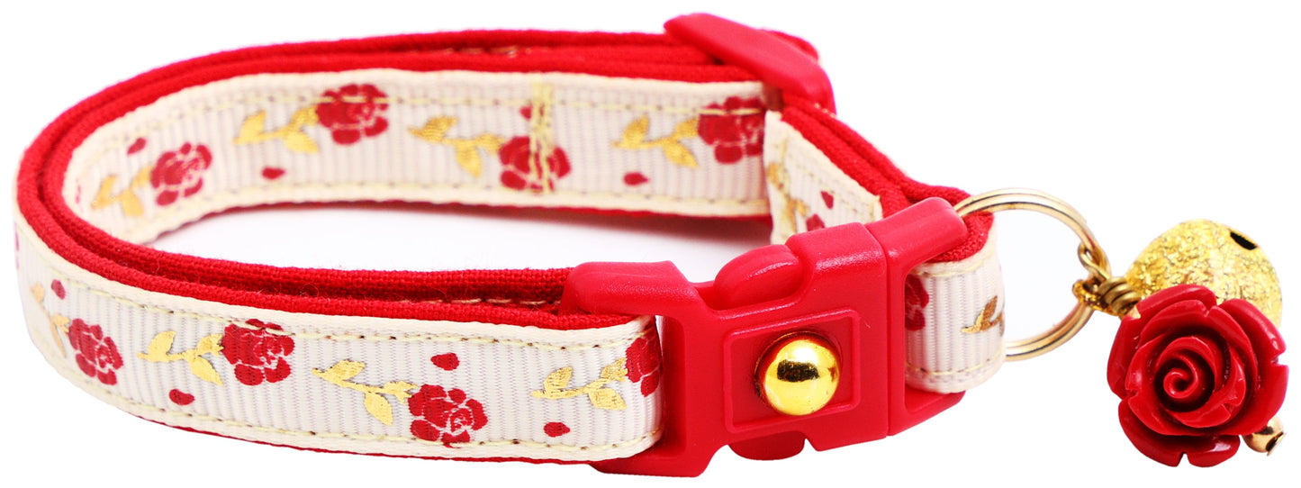 Red Roses and Gold Stems Breakaway Cat Collar-18