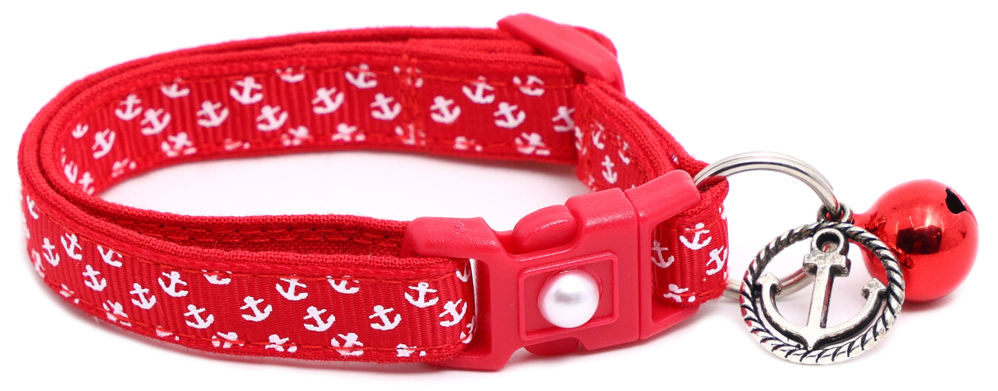Mini Anchors on Red Breakaway Cat Collar-0