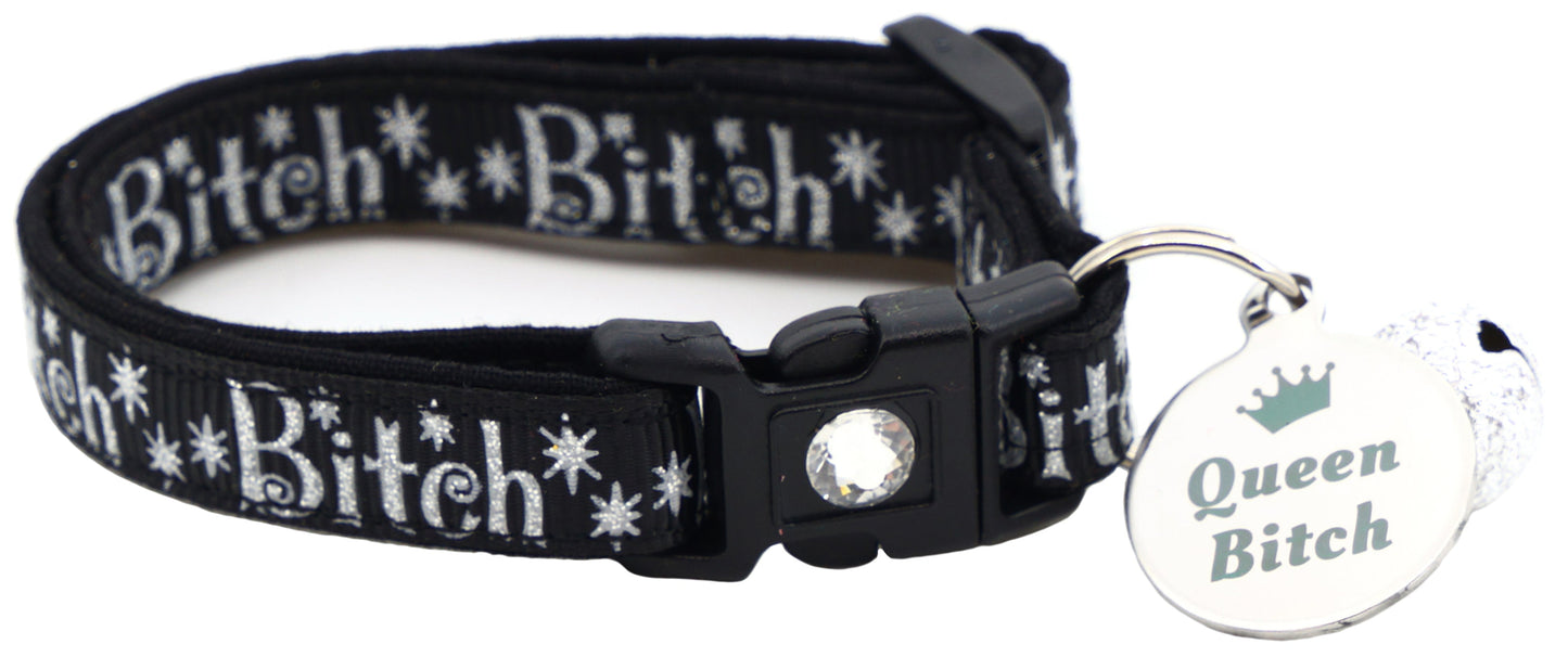 Silver Bitch Breakaway Cat Collar-12