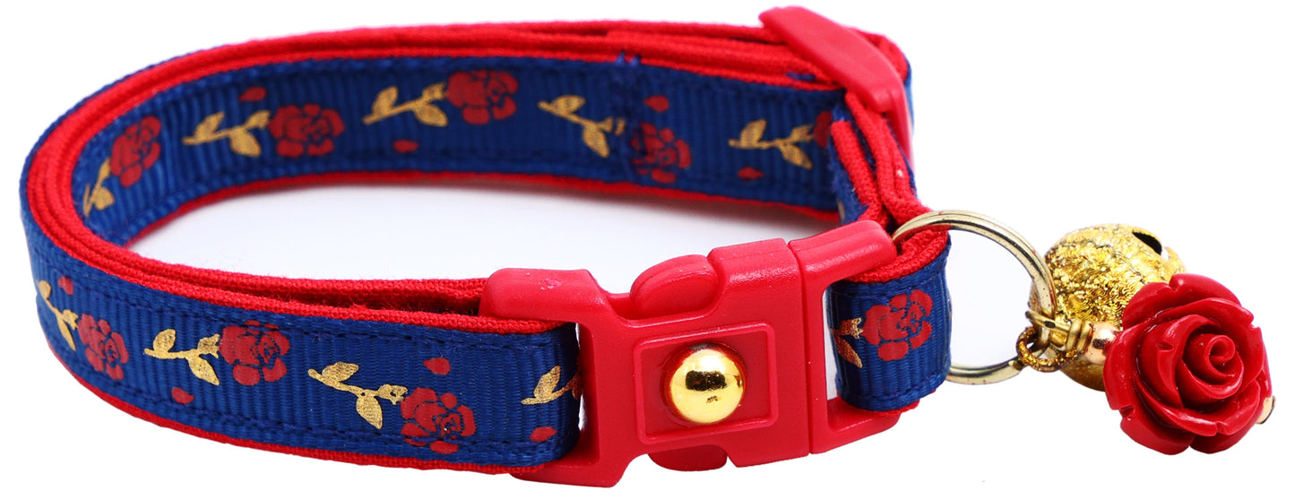 Red Roses and Gold Stems Breakaway Cat Collar-19