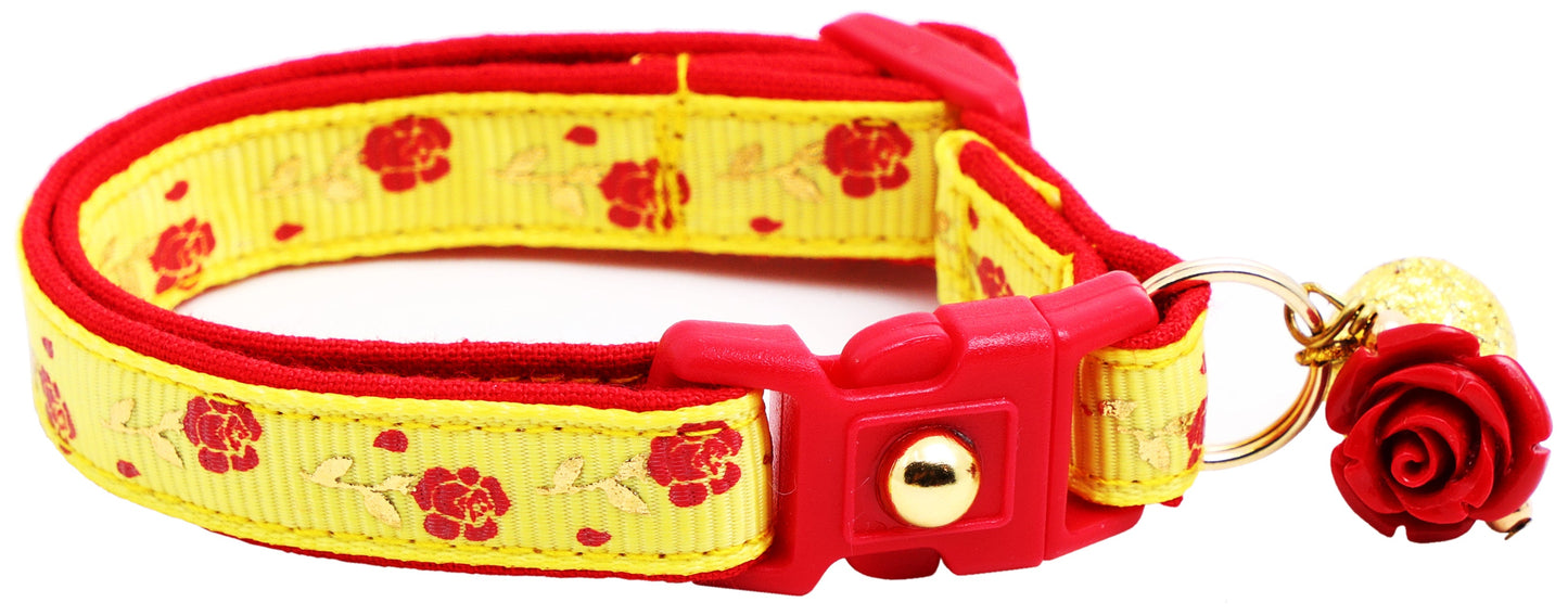 Red Roses and Gold Stems Breakaway Cat Collar-21